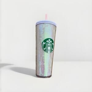 New Starbucks 2020 Holiday Exclusive Pink & White Sequin 24 oz Tumbler Cold Cup